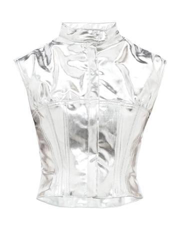 Matchesfashion.com Marine Serre - Metallic Upcycled Denim Top - Womens - Silver
