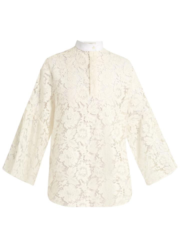 Valentino Contrasting-collar Cotton-blend Lace Blouse