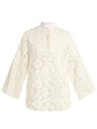 Valentino Contrasting-collar Cotton-blend Lace Blouse