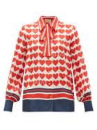 Gucci - Heart-print Silk-twill Blouse - Womens - Red Multi