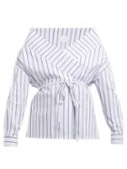 Matchesfashion.com Stella Jean - Tie Waist Striped Cotton Wrap Top - Womens - Blue Stripe
