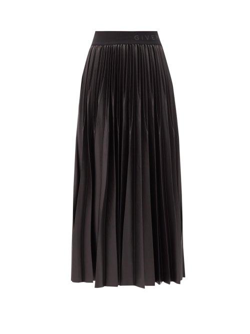 Matchesfashion.com Givenchy - Logo-waist Pleated-faille Midi Skirt - Womens - Black