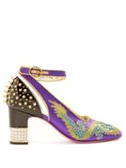 Matchesfashion.com Gucci - Caspar Dragon Embroidered Satin Pumps - Womens - Purple Multi