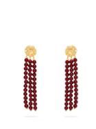 Matchesfashion.com Elise Tsikis - Madera Beaded Tassel Drop Earrings - Womens - Red