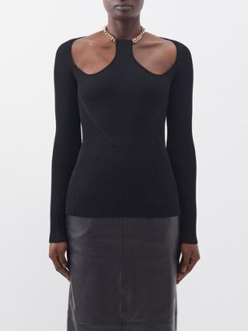 Proenza Schouler - Chain-embellished Cutout Ribbed-jersey Top - Womens - Black