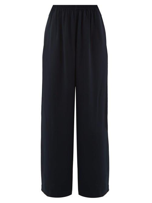 Matchesfashion.com Eskandar - Flared Silk Crepe Trousers - Womens - Navy