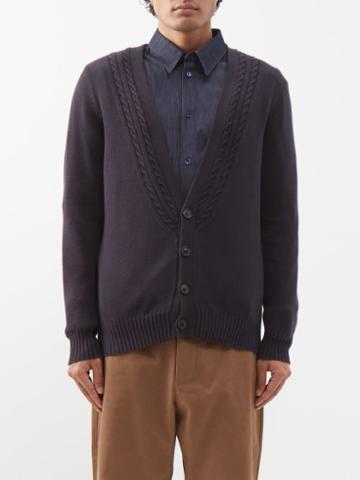 Ghiaia Cashmere - Cable-knit Cotton Cardigan - Mens - Navy