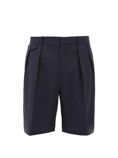 The Row - Cello Pleated Wool-gabardine Shorts - Mens - Dark Navy
