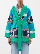 Alanui - Icon-jacquard Belted Cashmere Cardigan - Womens - Blue Green