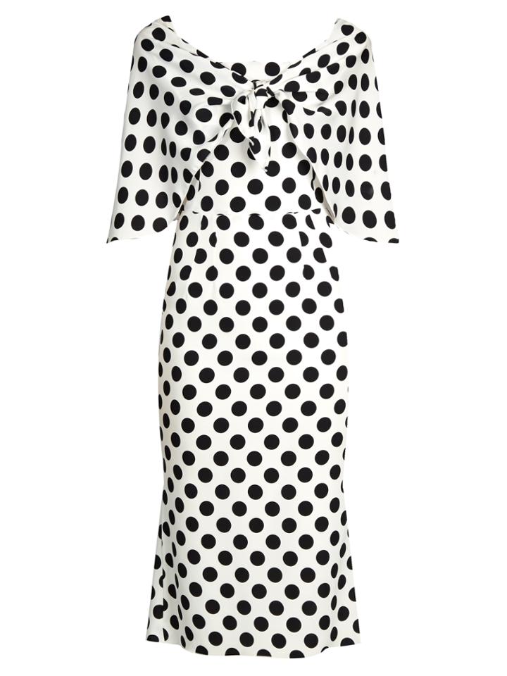 Dolce & Gabbana Tie-front Polka-dot Print Charmeuse Dress