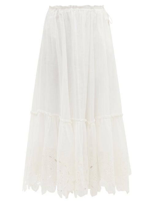 Ladies Beachwear Zimmermann - Teddy Broderie-anglaise Ramie-voile Skirt - Womens - Ivory