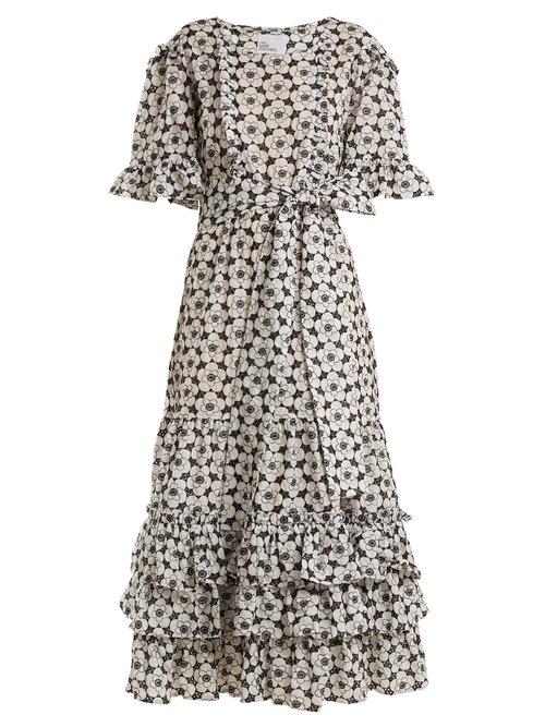 Matchesfashion.com Lisa Marie Fernandez - Ruffle Trimmed Floral Embroidered Cotton Dress - Womens - Black White
