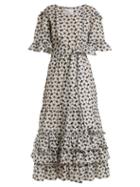 Matchesfashion.com Lisa Marie Fernandez - Ruffle Trimmed Floral Embroidered Cotton Dress - Womens - Black White