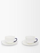 Feldspar - Set Of Two Fine China Teacups And Saucers - Blue White