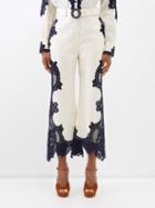 Zimmermann - Tiggy Lace-panelled Linen Trousers - Womens - Ivory Navy