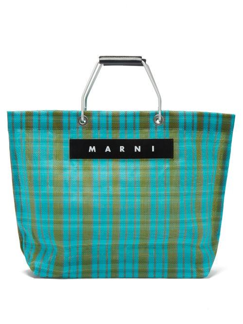 Marni Market - Check Nylon Tote Bag - Womens - Blue Multi