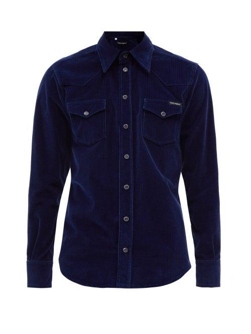 Dolce & Gabbana - Patch-pocket Cotton-blend Corduroy Shirt - Mens - Navy