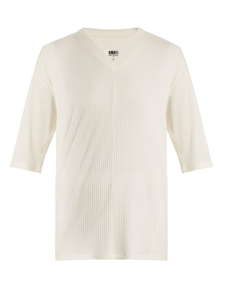Mm6 Maison Margiela V-neck Ribbed-jersey T-shirt