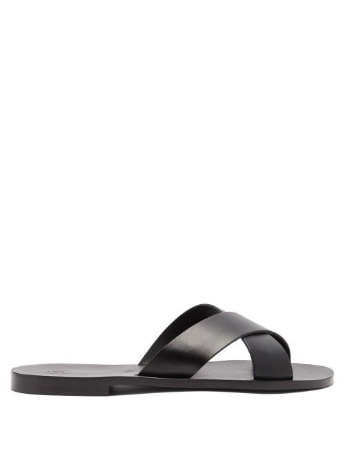Matchesfashion.com Lvaro - Antonio Crossover-strap Leather Slides - Mens - Black