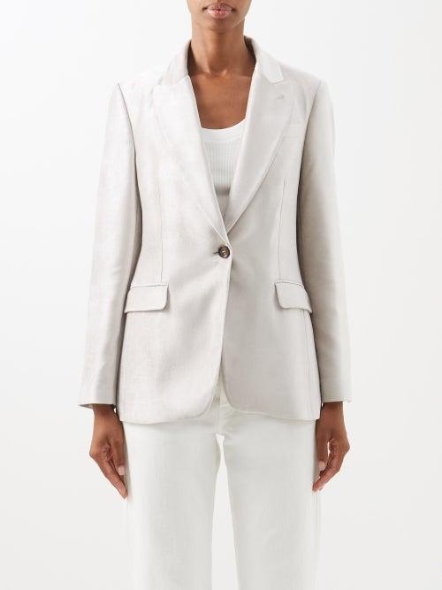 Brunello Cucinelli - Single-breasted Velvet Blazer - Womens - Silver