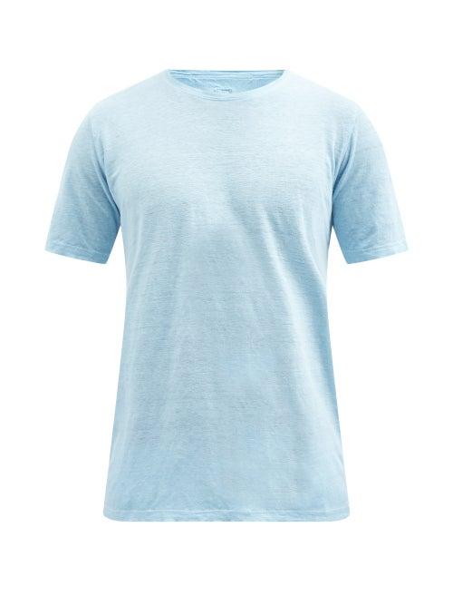 120 Lino 120% Lino - Crew-neck Linen-jersey T-shirt - Mens - Light Blue