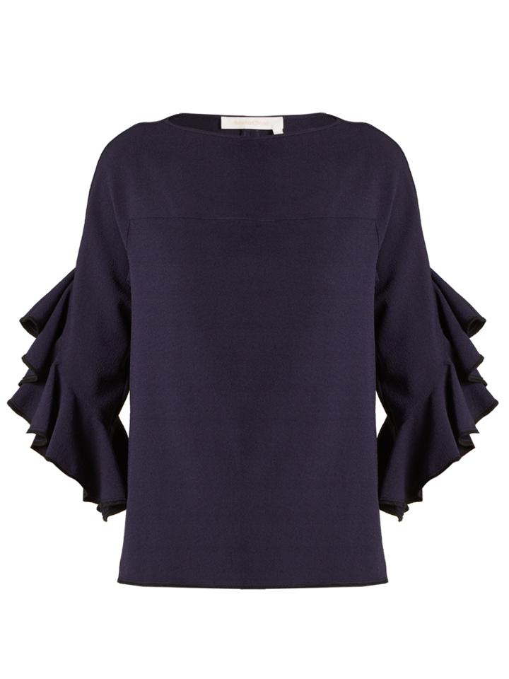 See By Chloé Boat-neck Ruffle-trimmed Crepe Top