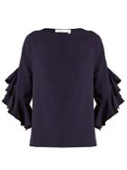 See By Chloé Boat-neck Ruffle-trimmed Crepe Top