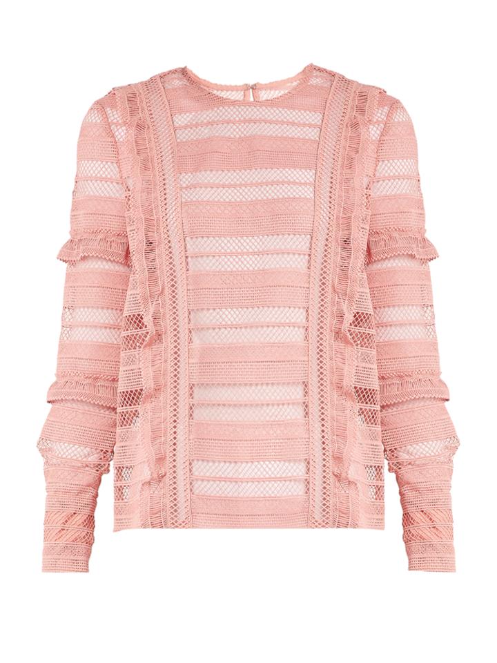 Self-portrait Striped Grid Guipure-lace Top