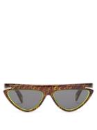 Matchesfashion.com Fendi - Ff Logo Flat Top Cat Eye Acetate Sunglasses - Womens - Brown Multi