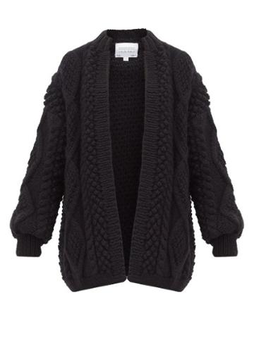 Matchesfashion.com I Love Mr Mittens - Open Placket Bobble And Cabled Wool Cardigan - Womens - Black