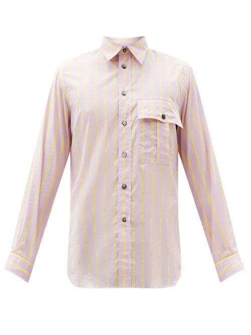 Matchesfashion.com L.e.j - Officer's Flap-pocket Striped Cotton Shirt - Mens - Pink Multi
