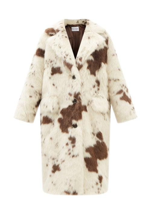 Stand Studio - Theresa Cow-print Faux-fur Coat - Womens - Ivory Multi