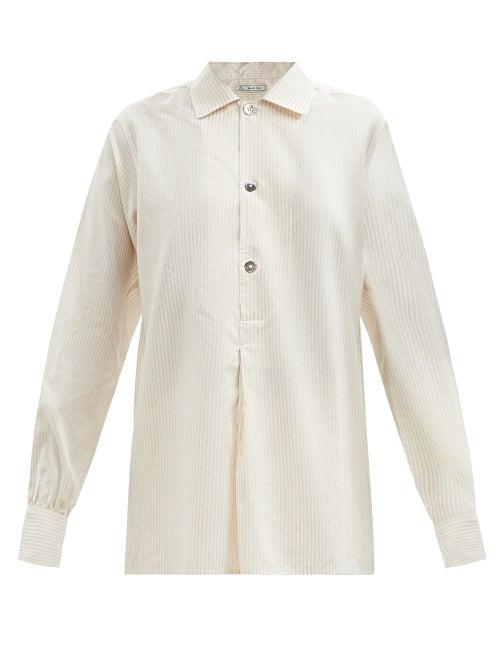 Matchesfashion.com Umit Benan B+ - Julian Half-placket Striped Silk-blend Shirt - Womens - Beige Stripe