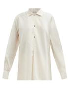 Matchesfashion.com Umit Benan B+ - Julian Half-placket Striped Silk-blend Shirt - Womens - Beige Stripe