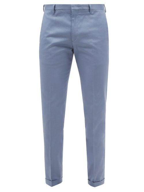 Paul Smith - Organic Cotton-blend Twill Slim-leg Chino Trousers - Mens - Light Blue / Grey