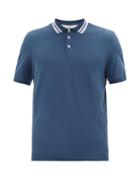 Matchesfashion.com Brunello Cucinelli - Striped-collar Cotton-piqu Polo Shirt - Mens - Blue