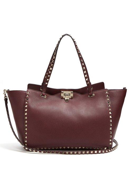 Matchesfashion.com Valentino - Rockstud Medium Leather Tote - Womens - Burgundy