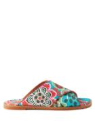 La Doublej - Floral-print Satin Sandals - Womens - Green Multi