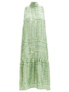 Asceno - Oslo Foliage-print Silk-twill Trapeze Dress - Womens - Green Print