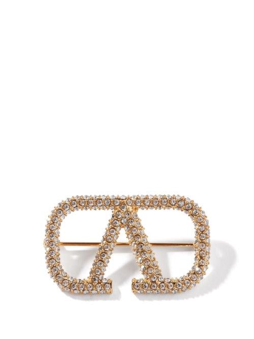 Valentino Garavani - Crystal-embellished V-logo Brooch - Womens - Crystal