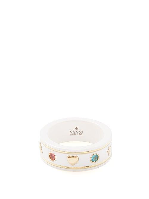 Gucci - Icon Zirconia, Topaz & 18kt Gold Ring - Womens - White Multi