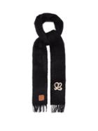 Matchesfashion.com Loewe - Beaded Logo And Leather Patch Tasselled Scarf - Womens - Black