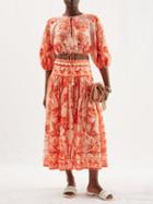 Zimmermann - Shell-belt Tropical-print Voile Skirt - Womens - Red Print