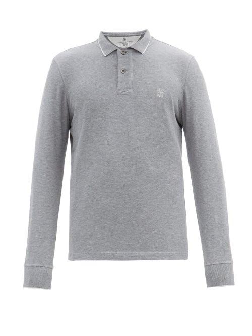 Matchesfashion.com Brunello Cucinelli - Logo-embroidered Cotton-piqu Polo Shirt - Mens - Mid Grey