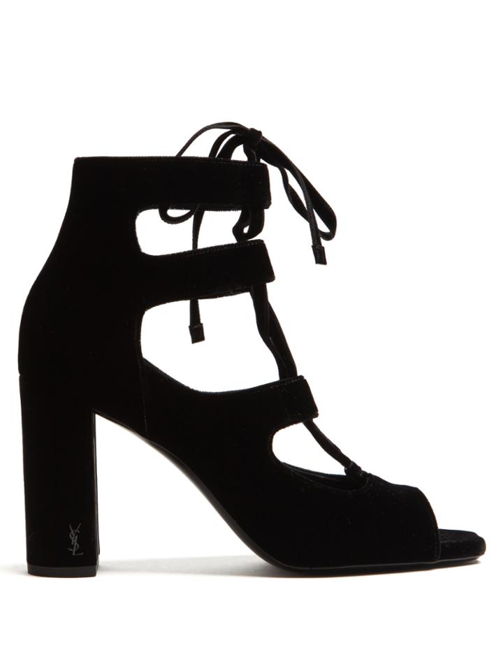 Saint Laurent Loulou Lace-up Velvet Sandals
