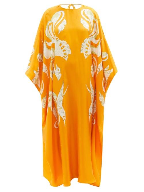 Emilio Pucci - Floral-print Silk-twill Kaftan Dress - Womens - Orange Print