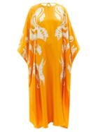 Emilio Pucci - Floral-print Silk-twill Kaftan Dress - Womens - Orange Print