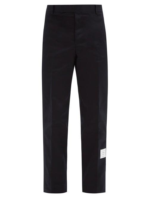Matchesfashion.com Thom Browne - Logo-patch Cotton Straight-leg Chino Trousers - Mens - Navy