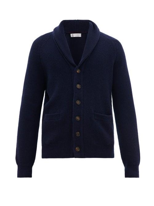 Matchesfashion.com Brunello Cucinelli - Shawl Lapel Cashmere Cardigan - Mens - Blue