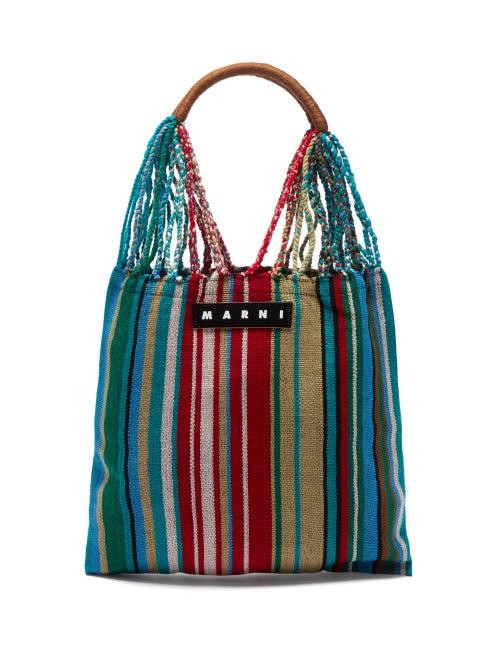 Ladies Bags Marni Market - Hammock Striped Canvas Tote Bag - Womens - Red Multi